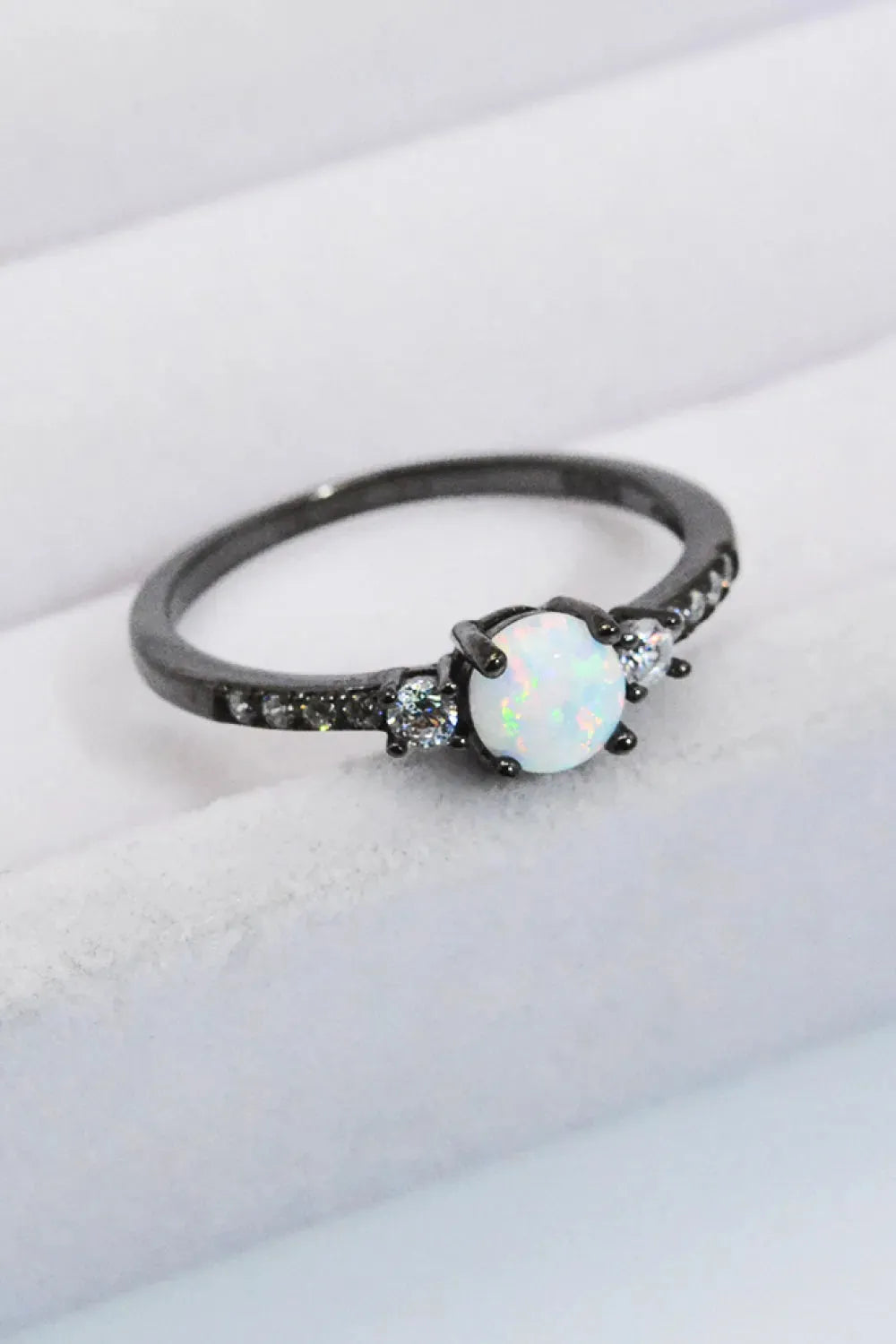 925 Sterling Silver Round Opal Ring Black Opal Opal - Tophatter Daily Deals